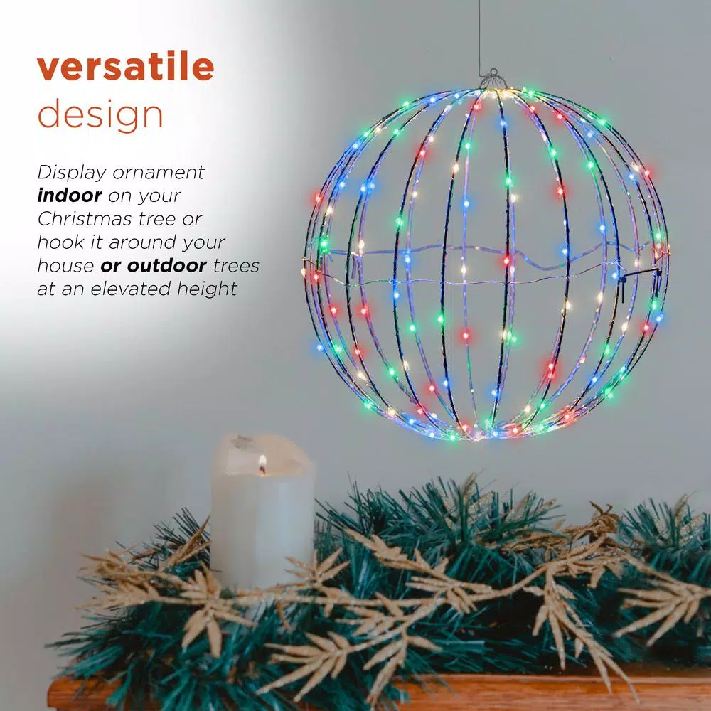 Alpine Corporation 16 In. Diameter Foldable Metal Sphere Ornament With Multi-Colored LED Lights 6 Alpine Corporation 16 In. Diameter Foldable Metal Sphere Ornament With Multi-Colored LED Lights - Image 6