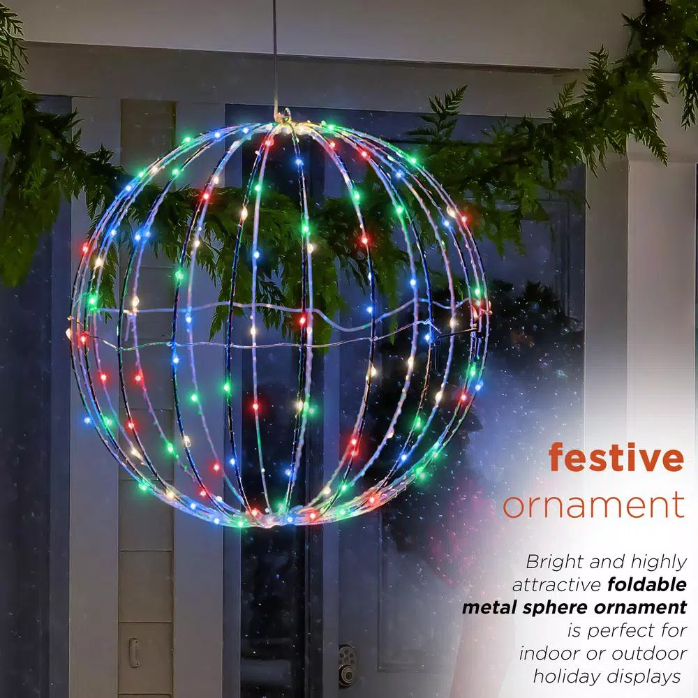 Alpine Corporation 16 In. Diameter Foldable Metal Sphere Ornament With Multi-Colored LED Lights 4 Alpine Corporation 16 In. Diameter Foldable Metal Sphere Ornament With Multi-Colored LED Lights - Image 4