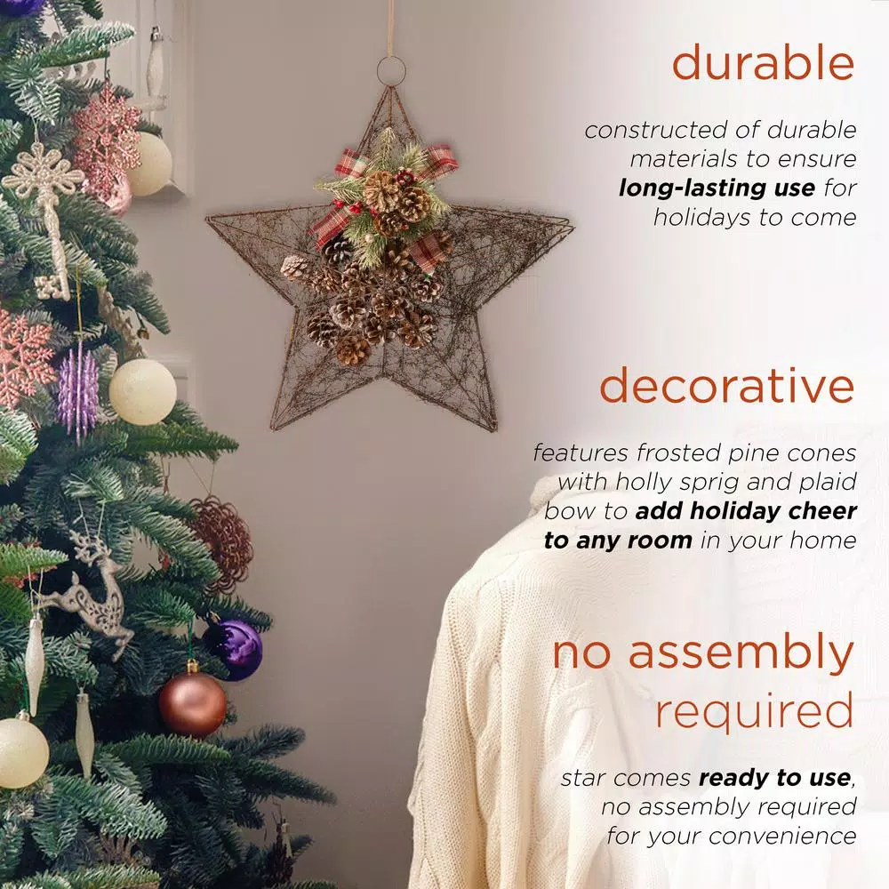 Alpine Corporation 20 In. Tall Hanging Rustic Pinecone Christmas Star Decor 5 Alpine Corporation 20 In. Tall Hanging Rustic Pinecone Christmas Star Decor - Image 5