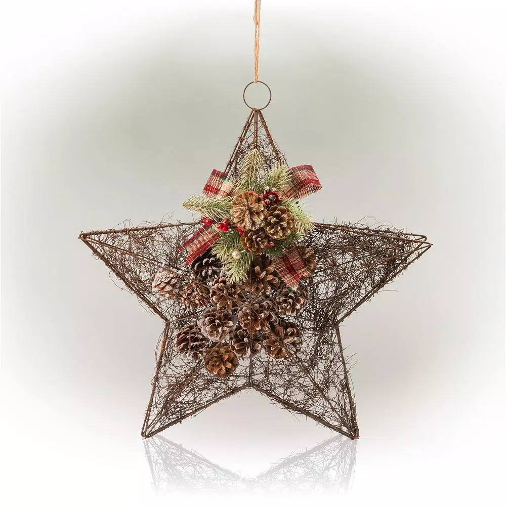 Alpine Corporation 20 In. Tall Hanging Rustic Pinecone Christmas Star Decor 7 Alpine Corporation 20 In. Tall Hanging Rustic Pinecone Christmas Star Decor - Image 7