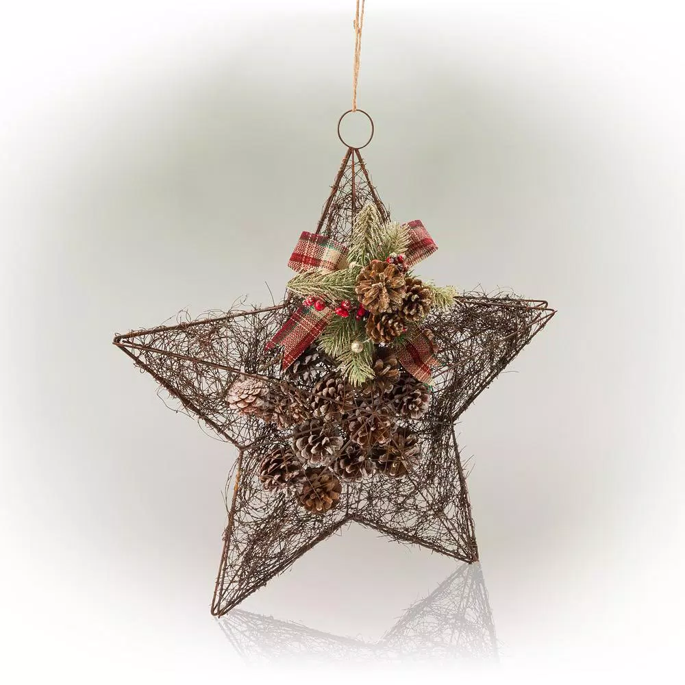 Alpine Corporation 20 In. Tall Hanging Rustic Pinecone Christmas Star Decor 1 Alpine Corporation 20 In. Tall Hanging Rustic Pinecone Christmas Star Decor