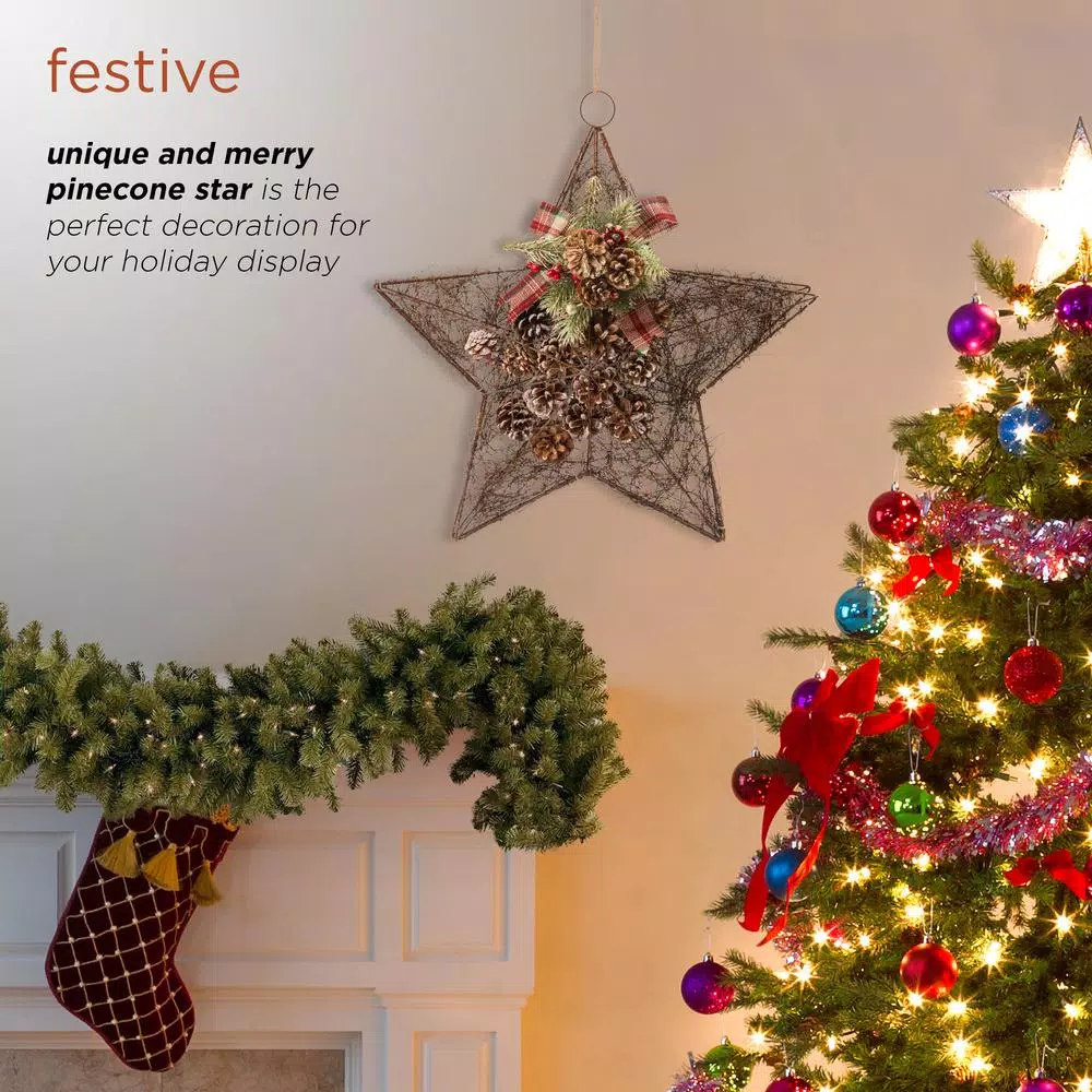 Alpine Corporation 20 In. Tall Hanging Rustic Pinecone Christmas Star Decor 4 Alpine Corporation 20 In. Tall Hanging Rustic Pinecone Christmas Star Decor - Image 4