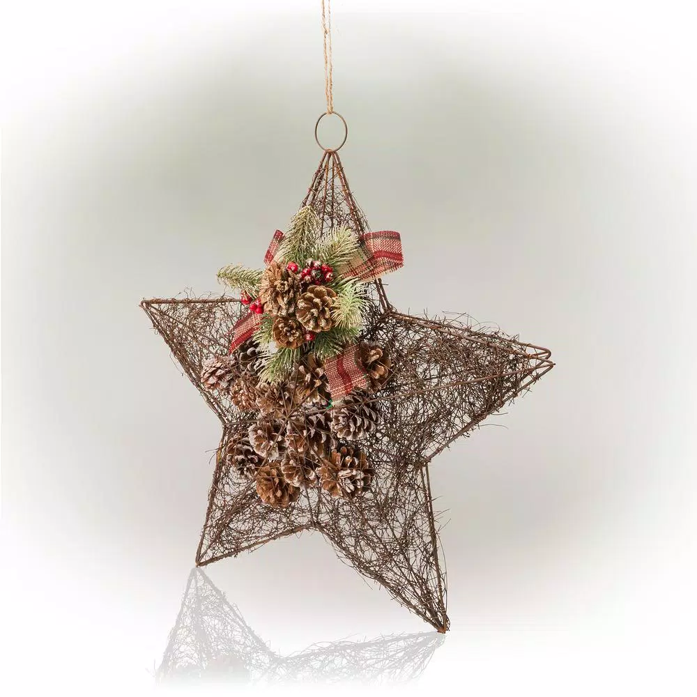 Alpine Corporation 20 In. Tall Hanging Rustic Pinecone Christmas Star Decor 6 Alpine Corporation 20 In. Tall Hanging Rustic Pinecone Christmas Star Decor - Image 6