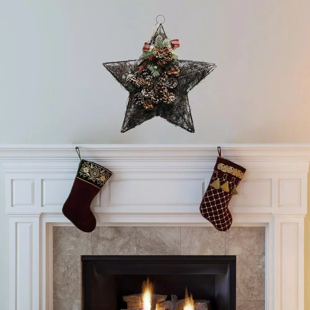 Alpine Corporation 20 In. Tall Hanging Rustic Pinecone Christmas Star Decor 2 Alpine Corporation 20 In. Tall Hanging Rustic Pinecone Christmas Star Decor - Image 2