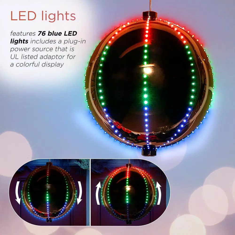 Alpine Corporation 13 In. Tall Multi-Color LED Lights Alpine Hanging Christmas Ball Ornament, Silver 6 Alpine Corporation 13 In. Tall Multi-Color LED Lights Alpine Hanging Christmas Ball Ornament, Silver - Image 6
