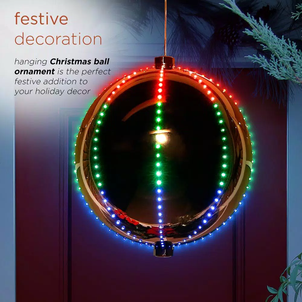 Alpine Corporation 13 In. Tall Multi-Color LED Lights Alpine Hanging Christmas Ball Ornament, Silver 4 Alpine Corporation 13 In. Tall Multi-Color LED Lights Alpine Hanging Christmas Ball Ornament, Silver - Image 4