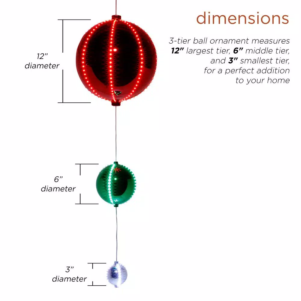 Alpine Corporation 3-Tier Indoor/Outdoor Hanging Christmas Ornaments With Chasing LED Lights 3 Alpine Corporation 3-Tier Indoor/Outdoor Hanging Christmas Ornaments With Chasing LED Lights - Image 3