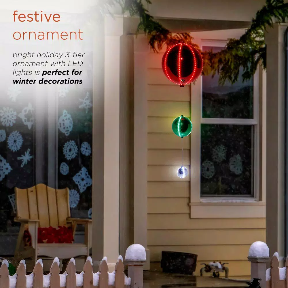 Alpine Corporation 3-Tier Indoor/Outdoor Hanging Christmas Ornaments With Chasing LED Lights 7 Alpine Corporation 3-Tier Indoor/Outdoor Hanging Christmas Ornaments With Chasing LED Lights - Image 7