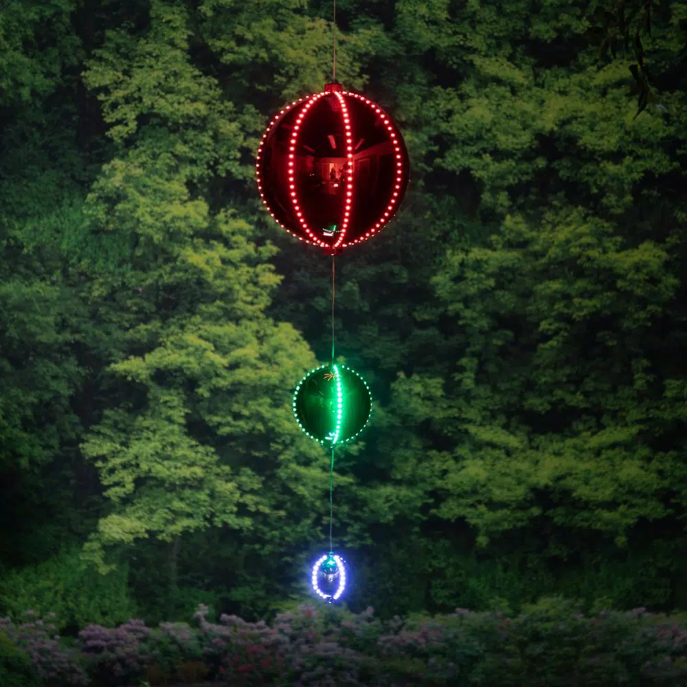 Alpine Corporation 3-Tier Indoor/Outdoor Hanging Christmas Ornaments With Chasing LED Lights 2 Alpine Corporation 3-Tier Indoor/Outdoor Hanging Christmas Ornaments With Chasing LED Lights - Image 2