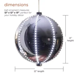 Alpine Corporation 13 In. Tall Large Hanging Christmas Ball Ornament With LED Lights, Silver 12 Alpine Corporation 13 In. Tall Large Hanging Christmas Ball Ornament With LED Lights, Silver -Christmas decorations shop alpine corporation christmas ornaments lpa108l sl 40 1000