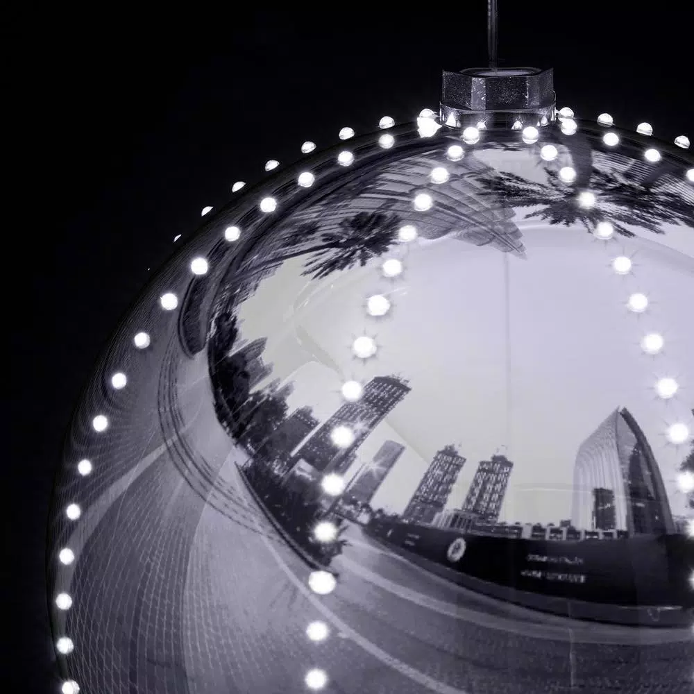 Alpine Corporation 13 In. Tall Large Hanging Christmas Ball Ornament With LED Lights, Silver 9 Alpine Corporation 13 In. Tall Large Hanging Christmas Ball Ornament With LED Lights, Silver - Image 9