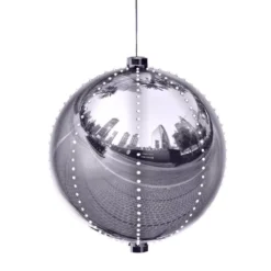 Alpine Corporation 13 In. Tall Large Hanging Christmas Ball Ornament With LED Lights, Silver