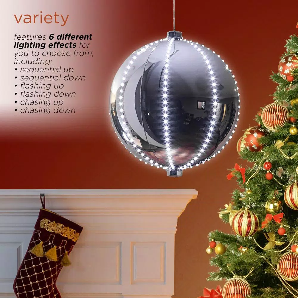 Alpine Corporation 13 In. Tall Large Hanging Christmas Ball Ornament With LED Lights, Silver 6 Alpine Corporation 13 In. Tall Large Hanging Christmas Ball Ornament With LED Lights, Silver - Image 6