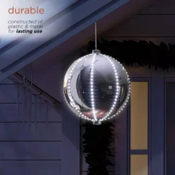 Alpine Corporation 13 In. Tall Large Hanging Christmas Ball Ornament With LED Lights, Silver 16 Alpine Corporation 13 In. Tall Large Hanging Christmas Ball Ornament With LED Lights, Silver -Christmas decorations shop alpine corporation christmas ornaments lpa108l sl 77 1000