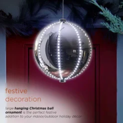 Alpine Corporation 13 In. Tall Large Hanging Christmas Ball Ornament With LED Lights, Silver 13 Alpine Corporation 13 In. Tall Large Hanging Christmas Ball Ornament With LED Lights, Silver -Christmas decorations shop alpine corporation christmas ornaments lpa108l sl a0 1000