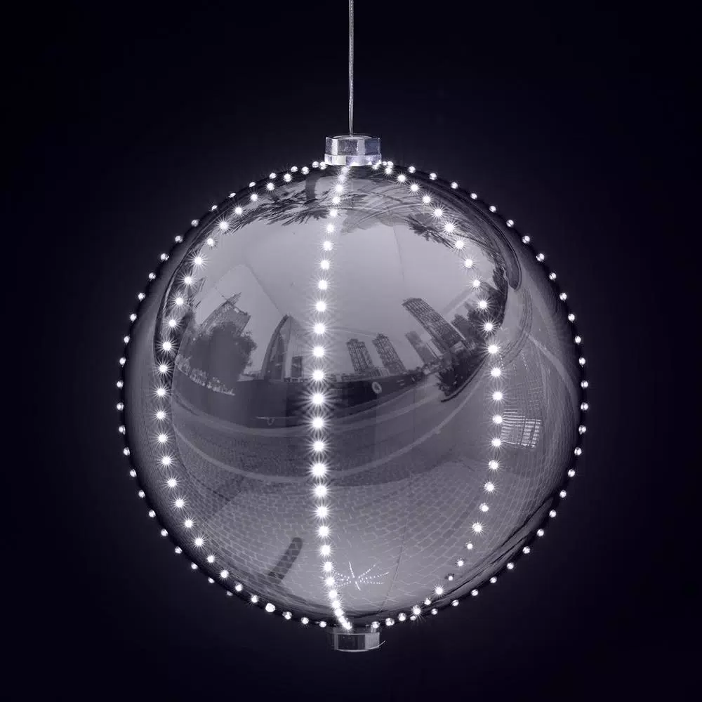 Alpine Corporation 13 In. Tall Large Hanging Christmas Ball Ornament With LED Lights, Silver 8 Alpine Corporation 13 In. Tall Large Hanging Christmas Ball Ornament With LED Lights, Silver - Image 8