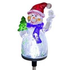 Alpine Corporation Solar Snowman Garden Stake With Fiber Optic Lights (Set Of 2)