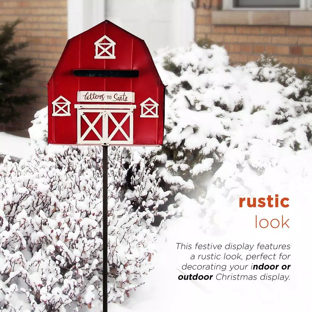 Alpine Corporation 54 In. Tall Metal Letters To Santa Red Barnhouse Mailbox Garden Stake 5 Alpine Corporation 54 In. Tall Metal Letters To Santa Red Barnhouse Mailbox Garden Stake - Image 5