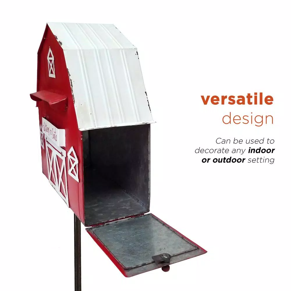 Alpine Corporation 54 In. Tall Metal Letters To Santa Red Barnhouse Mailbox Garden Stake 6 Alpine Corporation 54 In. Tall Metal Letters To Santa Red Barnhouse Mailbox Garden Stake - Image 6