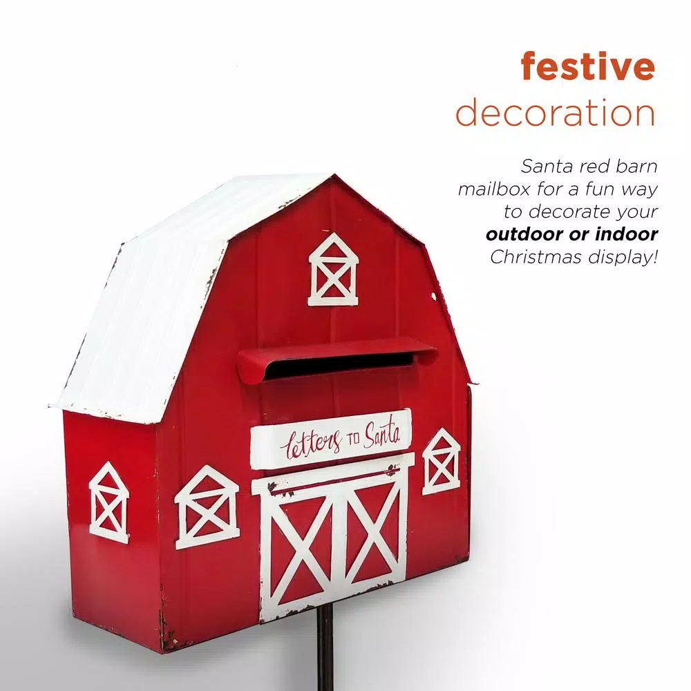 Alpine Corporation 54 In. Tall Metal Letters To Santa Red Barnhouse Mailbox Garden Stake 7 Alpine Corporation 54 In. Tall Metal Letters To Santa Red Barnhouse Mailbox Garden Stake - Image 7