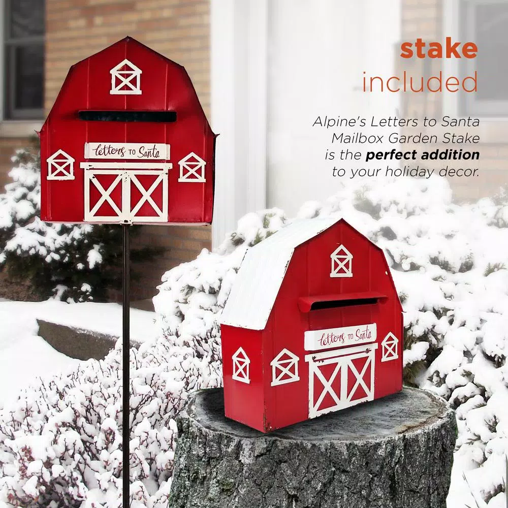 Alpine Corporation 54 In. Tall Metal Letters To Santa Red Barnhouse Mailbox Garden Stake 4 Alpine Corporation 54 In. Tall Metal Letters To Santa Red Barnhouse Mailbox Garden Stake - Image 4