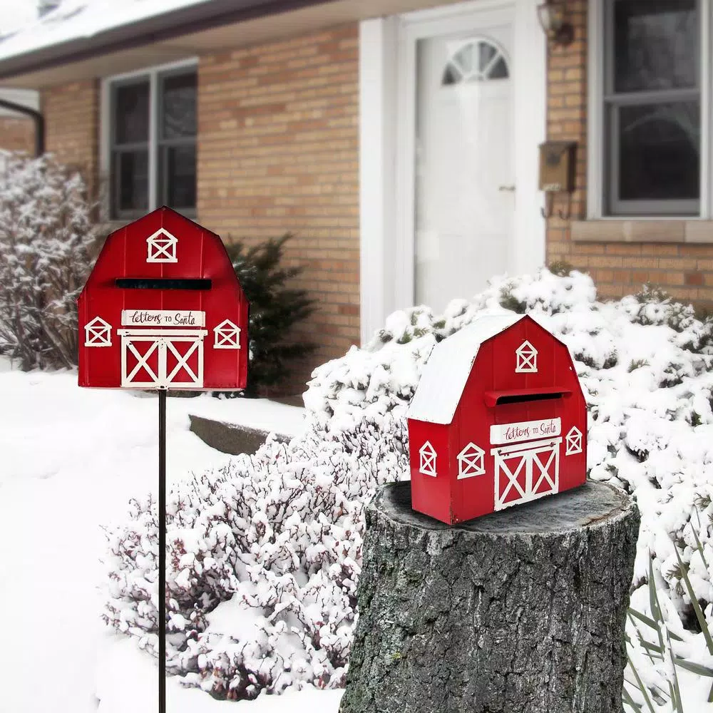 Alpine Corporation 54 In. Tall Metal Letters To Santa Red Barnhouse Mailbox Garden Stake 2 Alpine Corporation 54 In. Tall Metal Letters To Santa Red Barnhouse Mailbox Garden Stake - Image 2