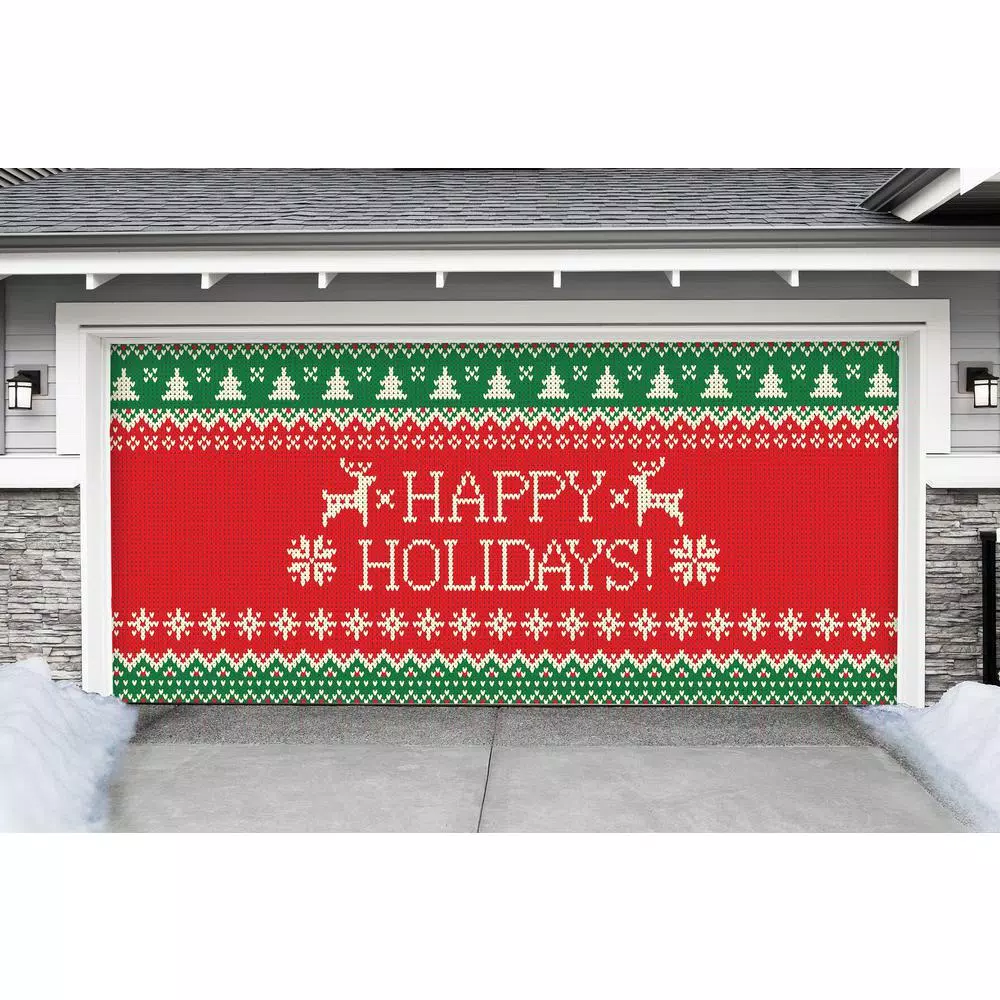My Door Decor 7 Ft. X 16 Ft. Ugly Christmas Sweater Happy Holidays-Christmas Garage Door Decor Mural For Double Car Garage 3 My Door Decor 7 Ft. X 16 Ft. Ugly Christmas Sweater Happy Holidays-Christmas Garage Door Decor Mural For Double Car Garage - Image 3