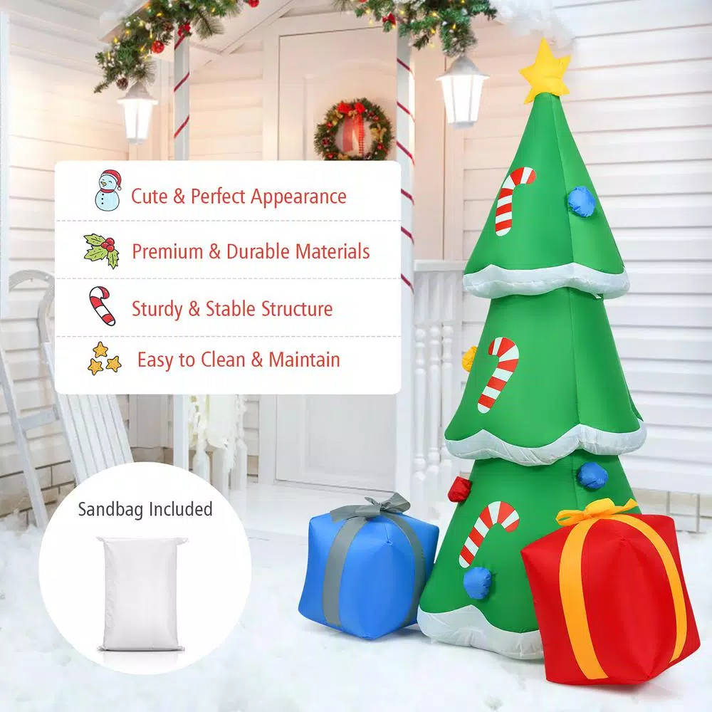 Costway 6 Ft. Pre-lit LED Lights Christmas Tree With Gift Boxes Blow Up Christmas Inflatable With Zipper 4 Costway 6 Ft. Pre-lit LED Lights Christmas Tree With Gift Boxes Blow Up Christmas Inflatable With Zipper - Image 4