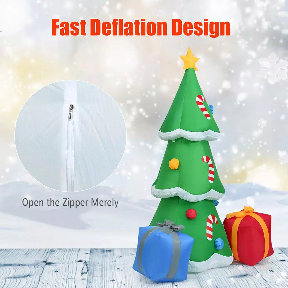 Costway 6 Ft. Pre-lit LED Lights Christmas Tree With Gift Boxes Blow Up Christmas Inflatable With Zipper 5 Costway 6 Ft. Pre-lit LED Lights Christmas Tree With Gift Boxes Blow Up Christmas Inflatable With Zipper - Image 5