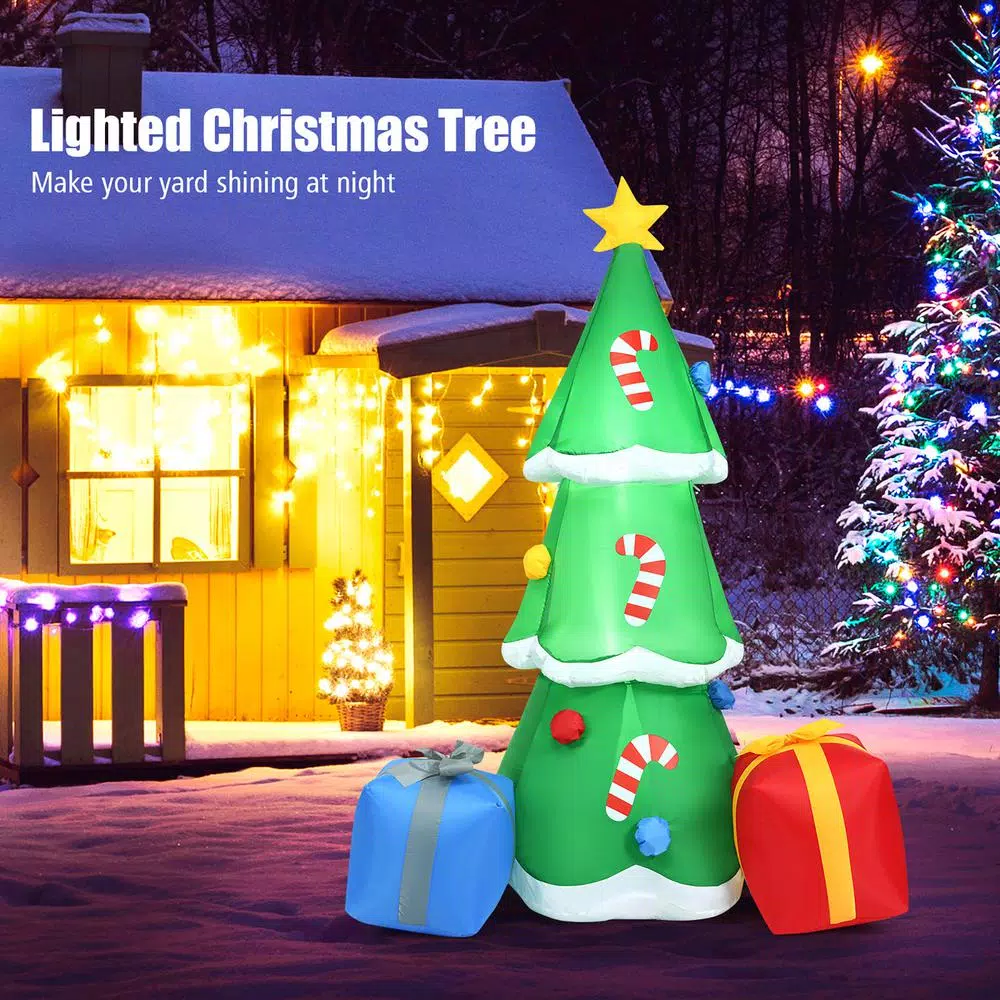 Costway 6 Ft. Pre-lit LED Lights Christmas Tree With Gift Boxes Blow Up Christmas Inflatable With Zipper 2 Costway 6 Ft. Pre-lit LED Lights Christmas Tree With Gift Boxes Blow Up Christmas Inflatable With Zipper - Image 2