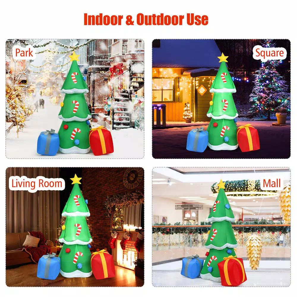 Costway 6 Ft. Pre-lit LED Lights Christmas Tree With Gift Boxes Blow Up Christmas Inflatable With Zipper 6 Costway 6 Ft. Pre-lit LED Lights Christmas Tree With Gift Boxes Blow Up Christmas Inflatable With Zipper - Image 6