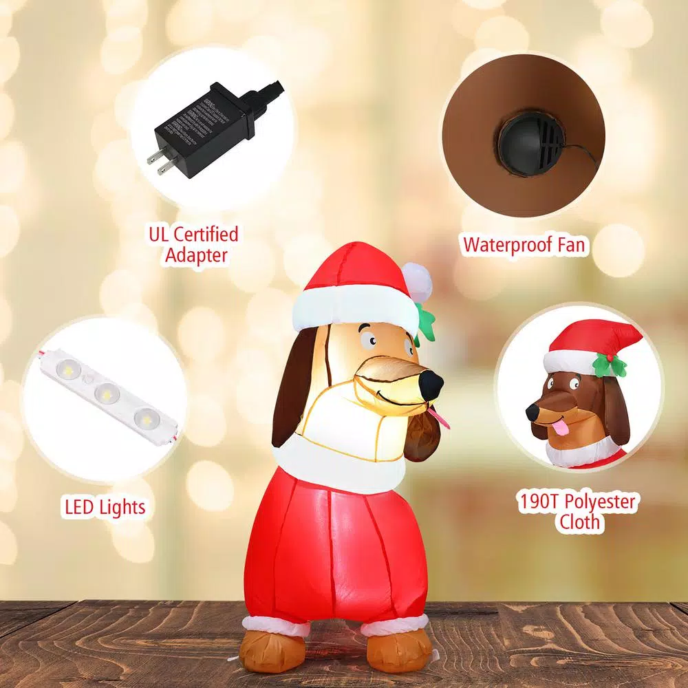 Costway 5 Ft. Pre-Lit LED Lights Christmas Dog Christmas Inflatable With Waterproof Fan 7 Costway 5 Ft. Pre-Lit LED Lights Christmas Dog Christmas Inflatable With Waterproof Fan - Image 7