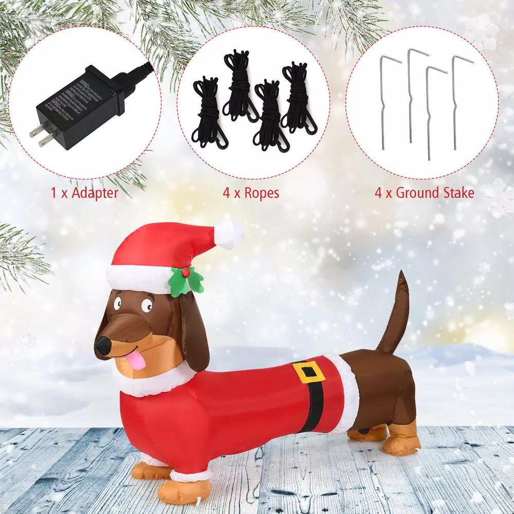 Costway 5 Ft. Pre-Lit LED Lights Christmas Dog Christmas Inflatable With Waterproof Fan 6 Costway 5 Ft. Pre-Lit LED Lights Christmas Dog Christmas Inflatable With Waterproof Fan - Image 6
