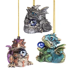 Design Toscano 2 In. Three Dragon Virtues Gothic Holiday Ornament (3-Piece)