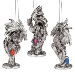 Design Toscano 4 In. Three Dragons Of The Amesbury Holiday Gemstone Ornament Set (3-Piece)