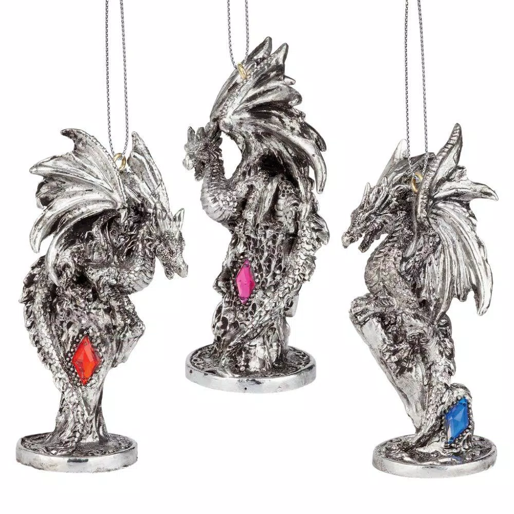 Design Toscano 4 In. Three Dragons Of The Amesbury Holiday Gemstone Ornament Set (3-Piece) 1 Design Toscano 4 In. Three Dragons Of The Amesbury Holiday Gemstone Ornament Set (3-Piece)
