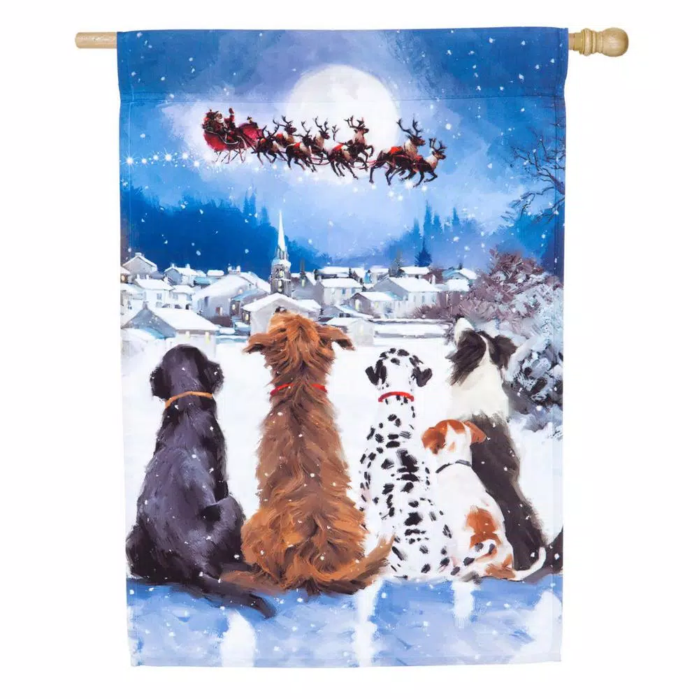 Evergreen 28 In. X 44 In. Christmas Dogs House Satin Flag 1 Evergreen 28 In. X 44 In. Christmas Dogs House Satin Flag