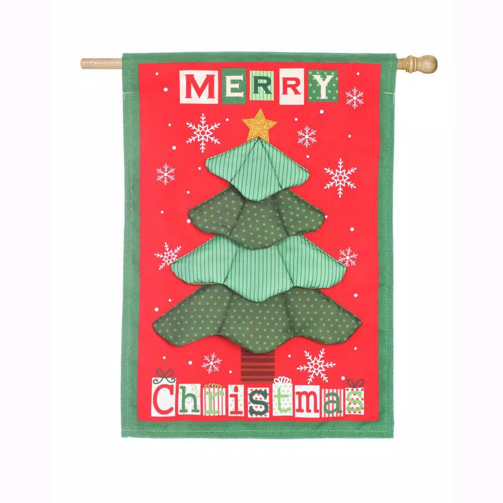 Evergreen 28 In. X 44 In. Christmas Tree Quilt House Linen Flag 1 Evergreen 28 In. X 44 In. Christmas Tree Quilt House Linen Flag