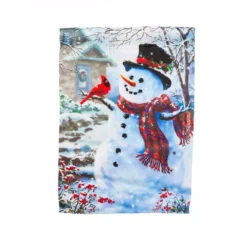 Evergreen 28 In. X 44 In. House Sub Suede Snowman And Feathered Friend Flag