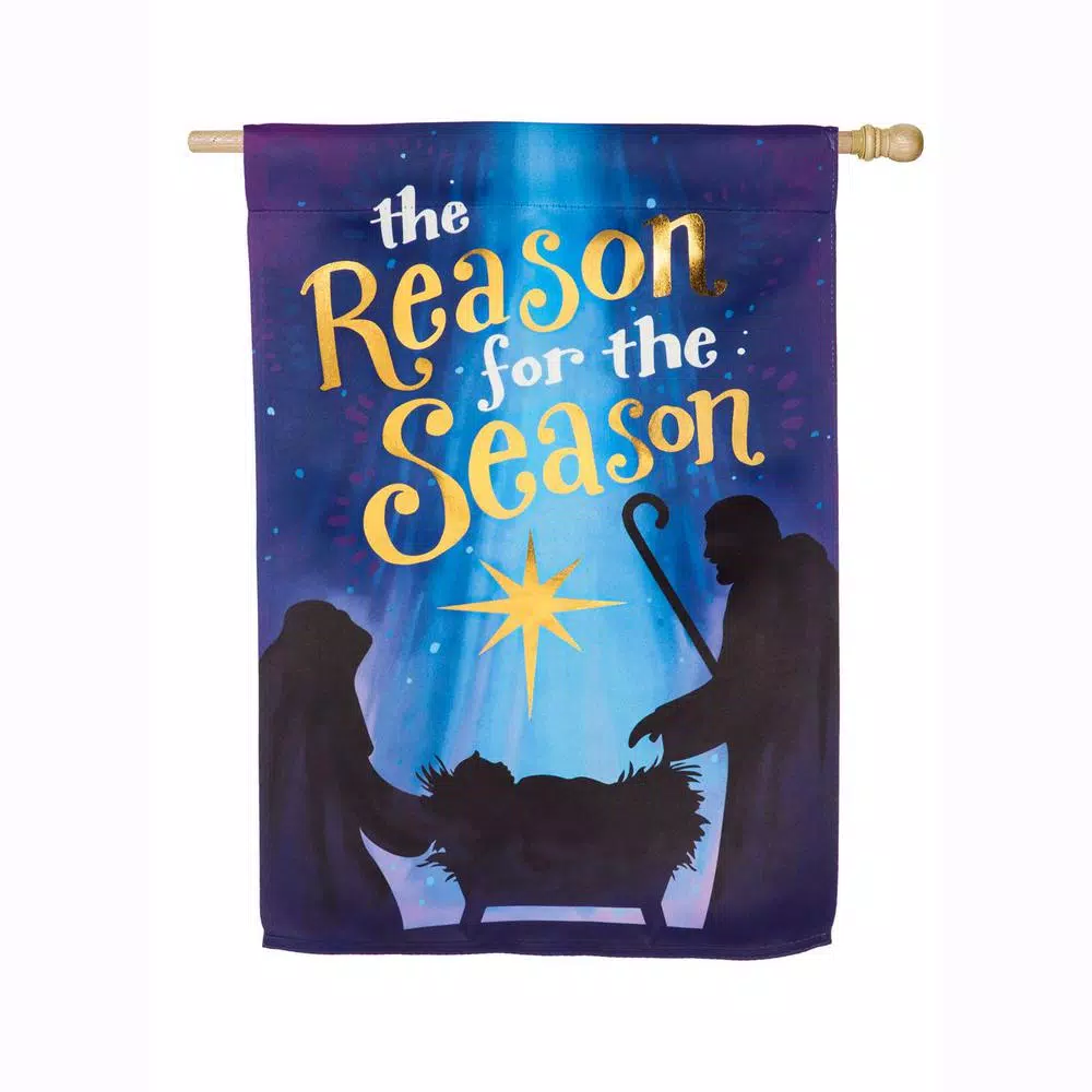 Evergreen 28 In. X 44 In. Reason For The Season House Suede Flag 1 Evergreen 28 In. X 44 In. Reason For The Season House Suede Flag