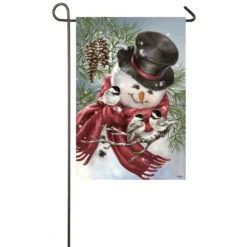 Evergreen 18 In. X 12.5 In. Snowman Snuggles Garden Satin Flag