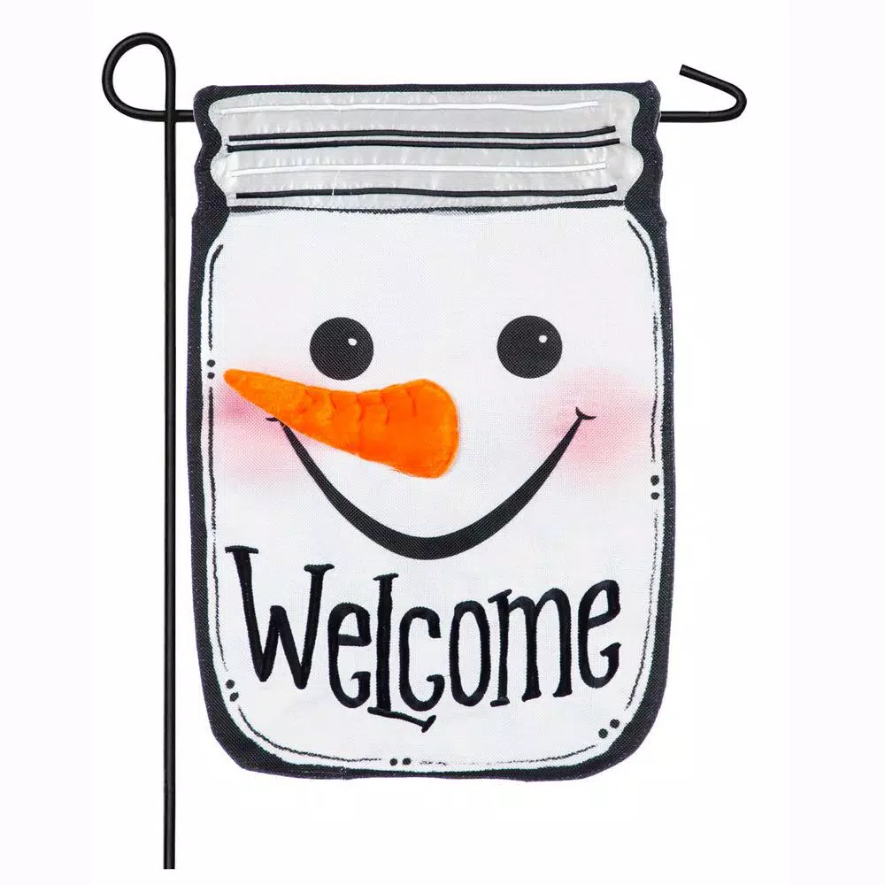 Evergreen 18 In. X 12.5 In. Snowman Mason Jar Garden Burlap Flag 1 Evergreen 18 In. X 12.5 In. Snowman Mason Jar Garden Burlap Flag