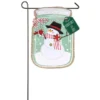 Evergreen 18 In. X 12.5 In. Mason Jar Snowman Garden Linen Flag