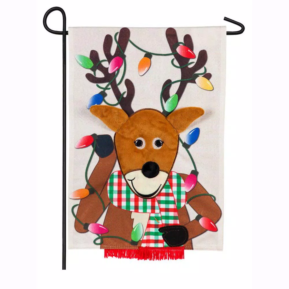 Evergreen 18 In. X 12.5 In. Reindeer Garden Linen Flag 1 Evergreen 18 In. X 12.5 In. Reindeer Garden Linen Flag