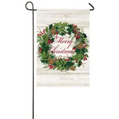 Evergreen 18 In. X 12.5 In. Merry Christmas Wreath Garden Suede Flag