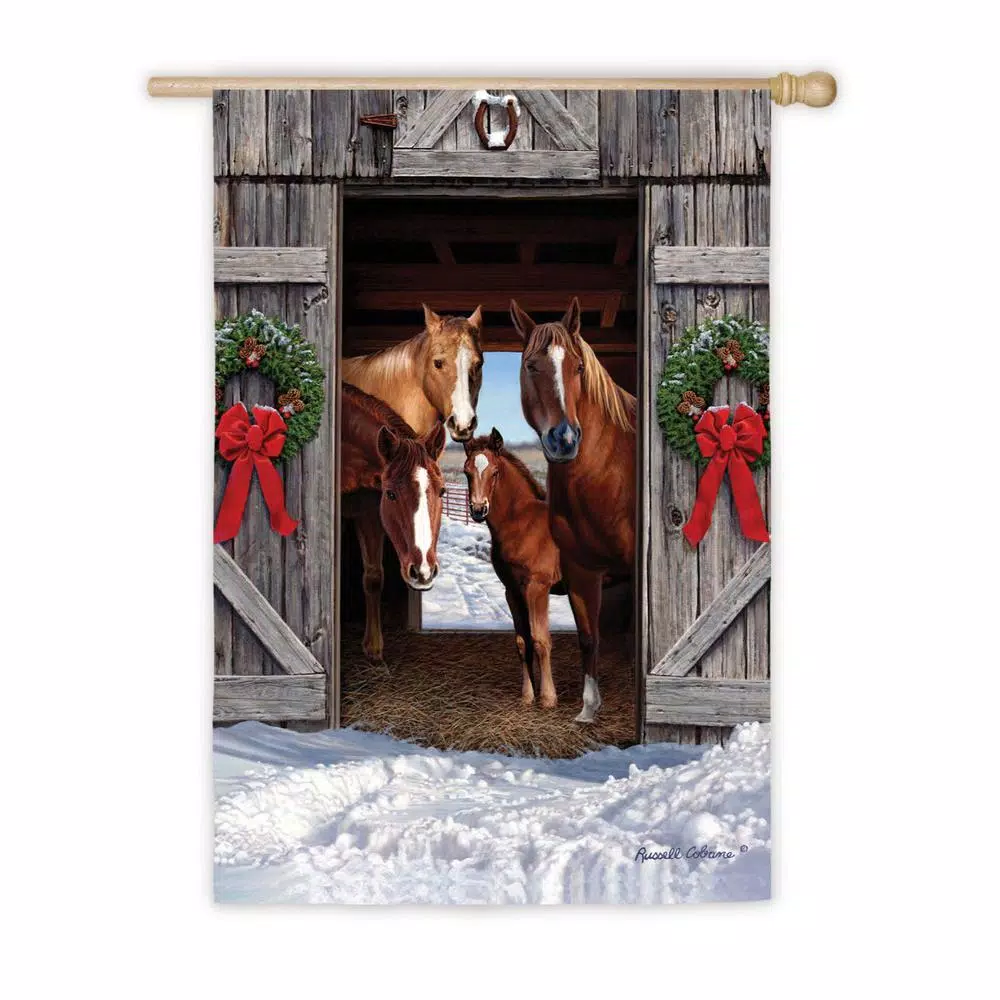Evergreen 18 In. X 12.5 In. Horse Family Christmas Garden Suede Flag 1 Evergreen 18 In. X 12.5 In. Horse Family Christmas Garden Suede Flag