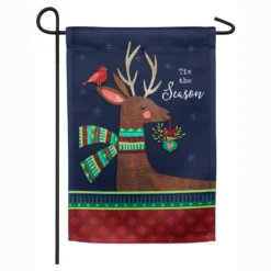 Evergreen 18 In. X 12.5 In. Tis The Season Reindeer Garden Suede Flag