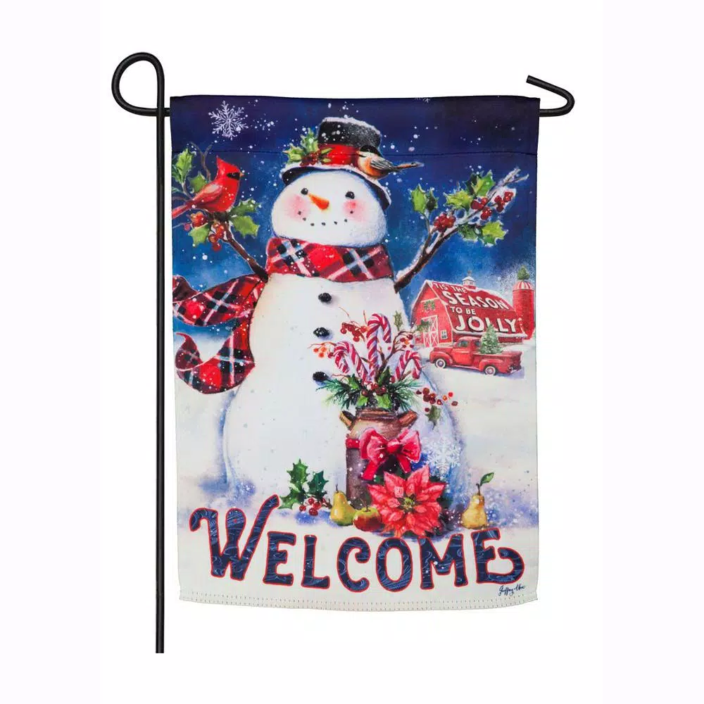 Evergreen 18 In. X 12.5 In. Christmas Barn Snowman Garden Suede Flag 1 Evergreen 18 In. X 12.5 In. Christmas Barn Snowman Garden Suede Flag