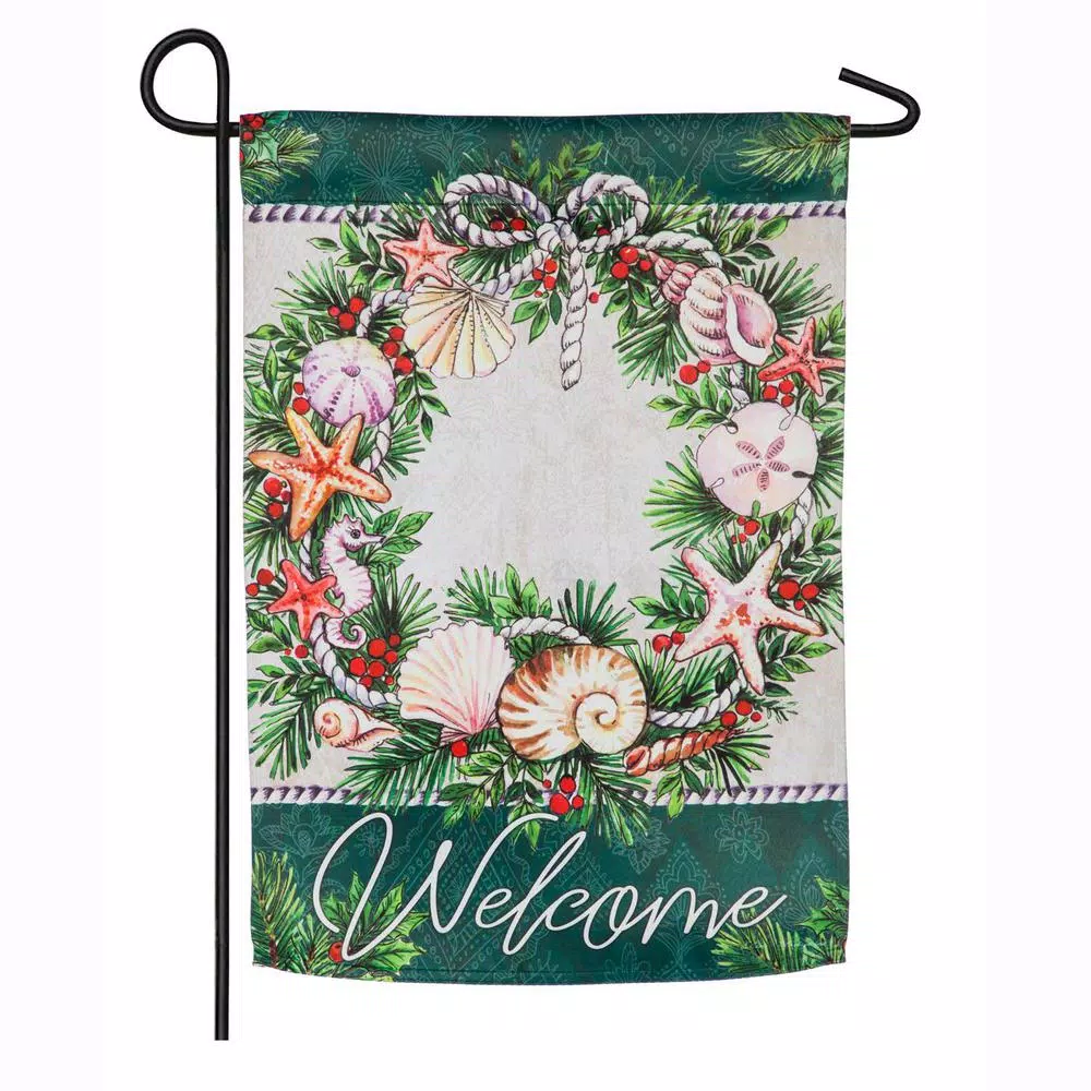 Evergreen 18 In. X 12.5 In. Holiday Coastal Wreath Garden Suede Flag 1 Evergreen 18 In. X 12.5 In. Holiday Coastal Wreath Garden Suede Flag