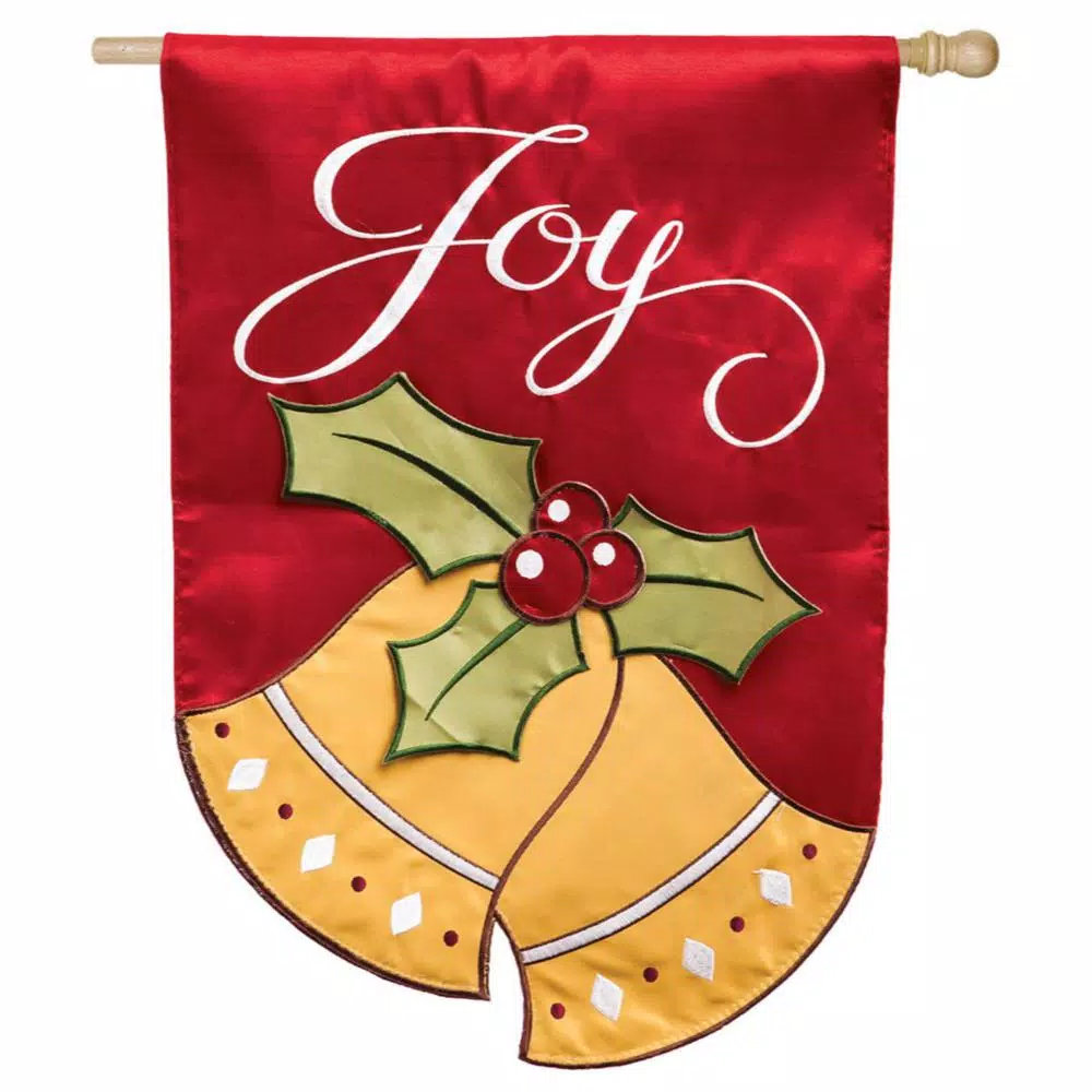 Evergreen 28 In. X 44 In. Joyful Christmas Bells House Applique Flag 1 Evergreen 28 In. X 44 In. Joyful Christmas Bells House Applique Flag